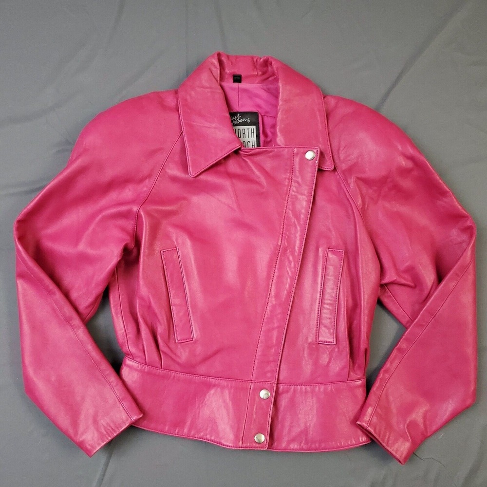 Michael Hoban North Beach Pink Leather Jacket Vintage 80s Moto Biker Size 5/6‎